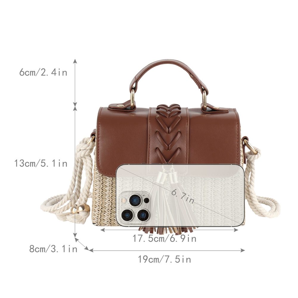 Mini Braided Tassels Straw Woven Cross-Body Bag Pu Leather Flap B) - Picture 2 of 7